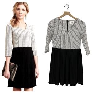 GANNI for Anthropologie Jacquard Jersey Pleated Dress - Black/White - Small